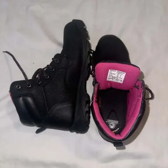 Brahma Bevel Women's Steel Toe Black Pink Leather Utility Work Boots - Picture 7 of 12